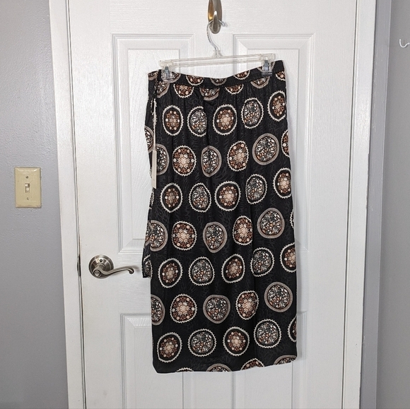 NWT Joie Tapestry Print Pleated Wrap‎ Front Midi Length Neutral Skirt Size L - Picture 3 of 7